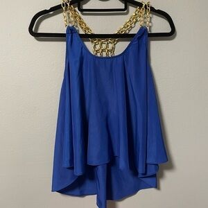 Cals gold chain straps flowy blue tank top. Size medium.